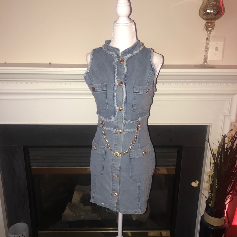 Amolapha | Single Breast Sleeveless Denim Dress